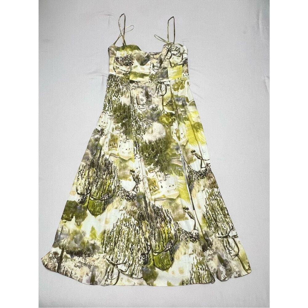 Zara Green & White Abstract Print Spaghetti Strap Dress